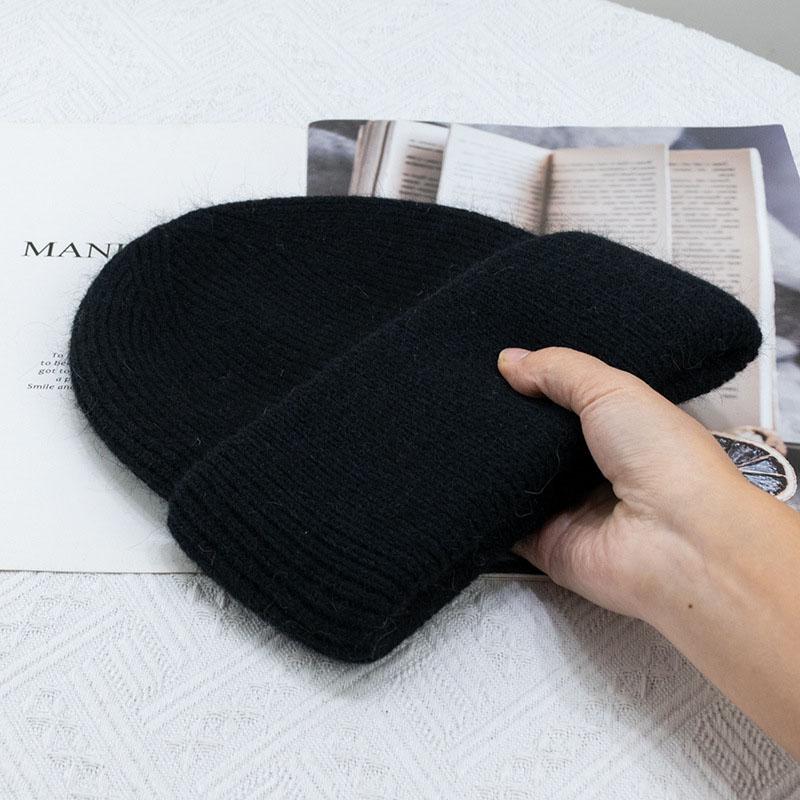 Custom Logo Wool Beanie Hat Unisex Women Men Angora Wool Cashmere Knit Beanie Skull Hat Warm Winter Hat