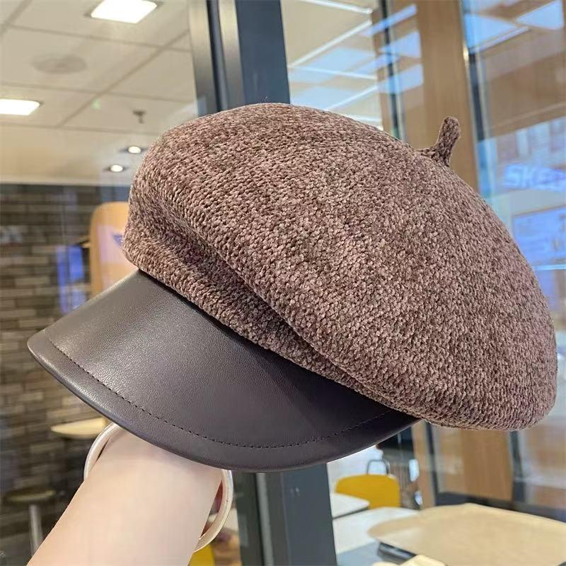 Women's Wool Felt Leather Brim Duckbill Cap - Autumn/Winter British Retro Beret