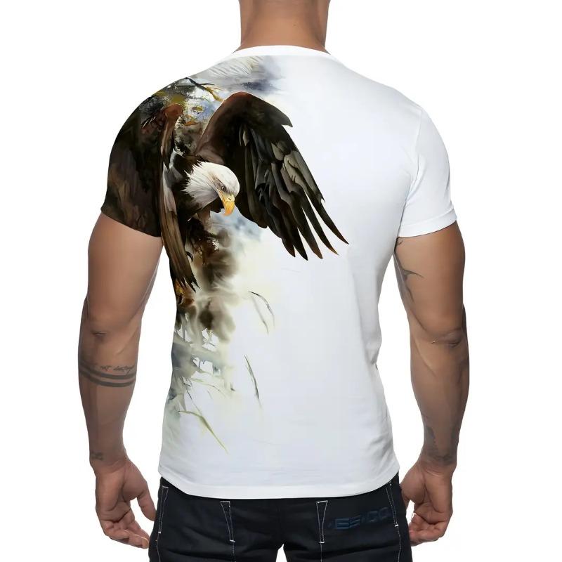 New Summer Fashion Men's 3D Printing Graffiti Pattern Loose T-Shirt Street Trendy Casual Short-Sleeved Oversized Male Clothing Eagle Patterned T-shirt