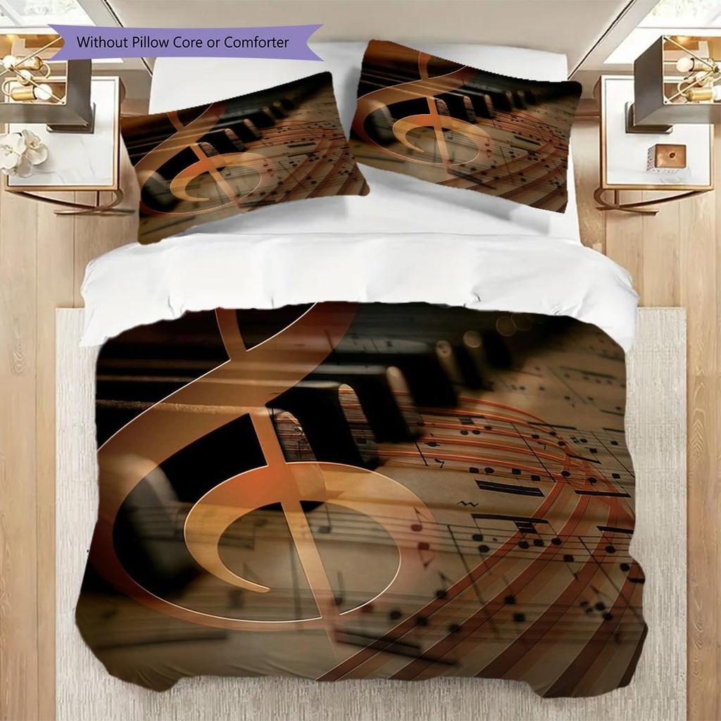 1PC Music, guitar Theme Bedding Quilt Set Quilt Cover Pillowcase Home Decoration Birthday Gift (1 * duvet cover + 2 * pillowcase, without core)