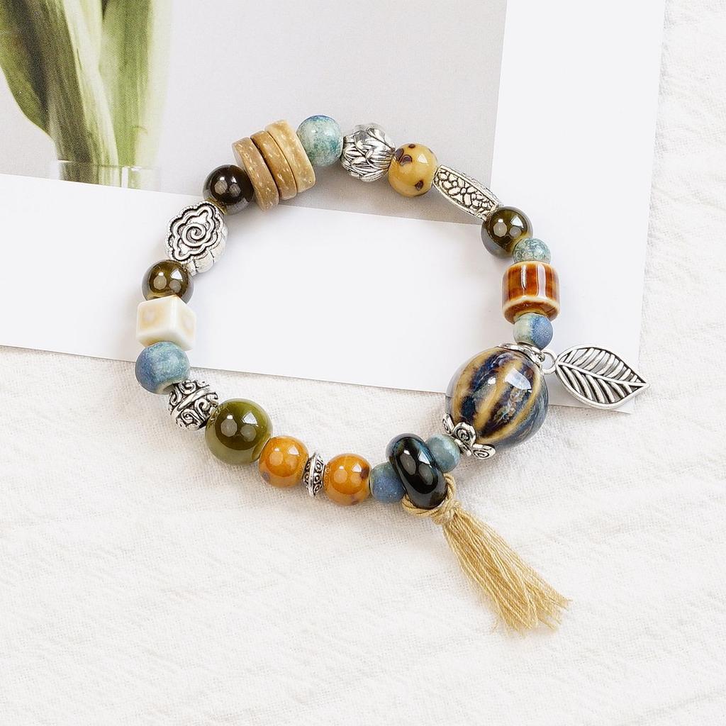 Literary and artistic Maillard color Jingdezhen ceramic bracelet female gift student national style creative national style simple bracelet