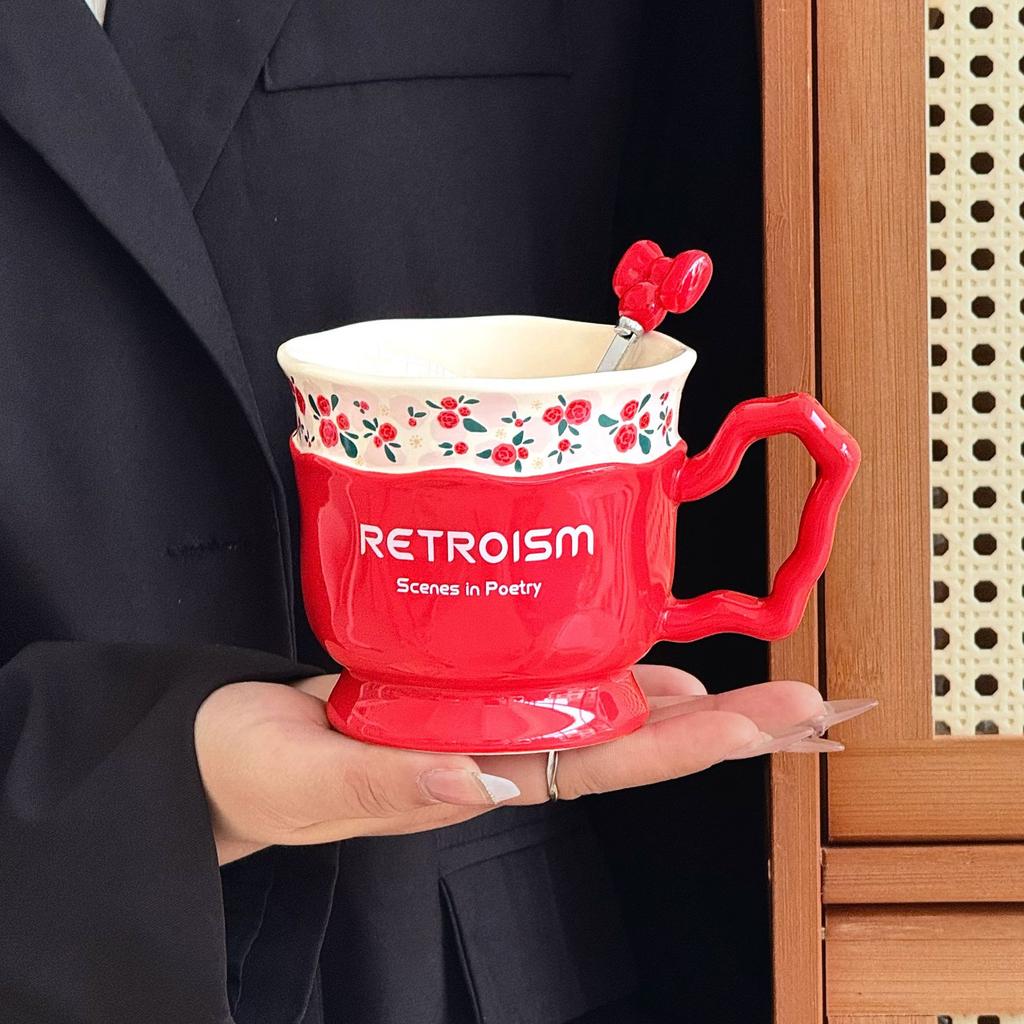 Tazza in Ceramica Piccola Floreale Retrò dall'Aspetto Elegante per Ufficio Colazione Caffè Regalo di Festa per Madre e Sorella