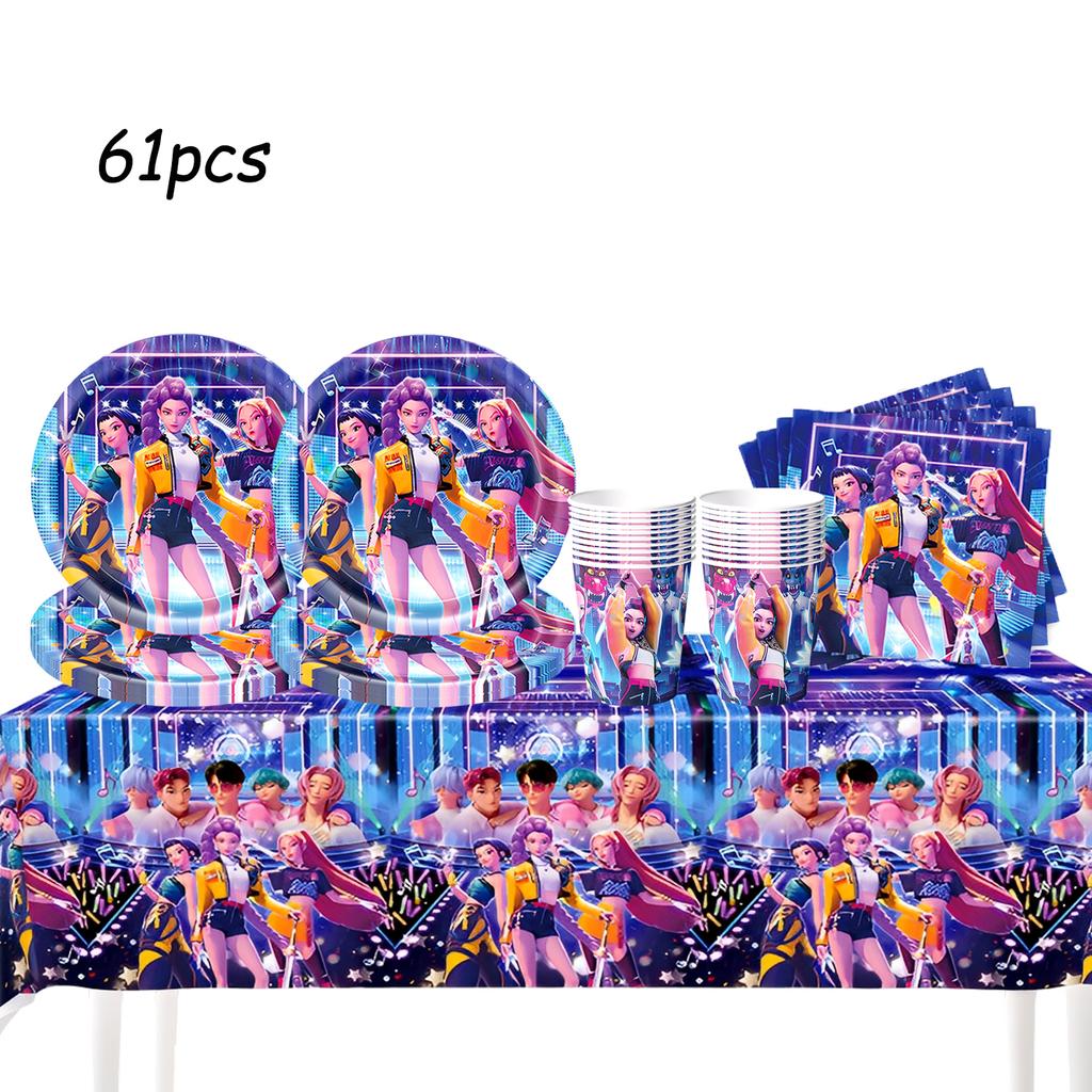 K Pop Demon Hunters Theme Birthday Party Decorations Tableware  Balloon Cup Plate Banner Backdrop for Girls Baby Shower Supplies