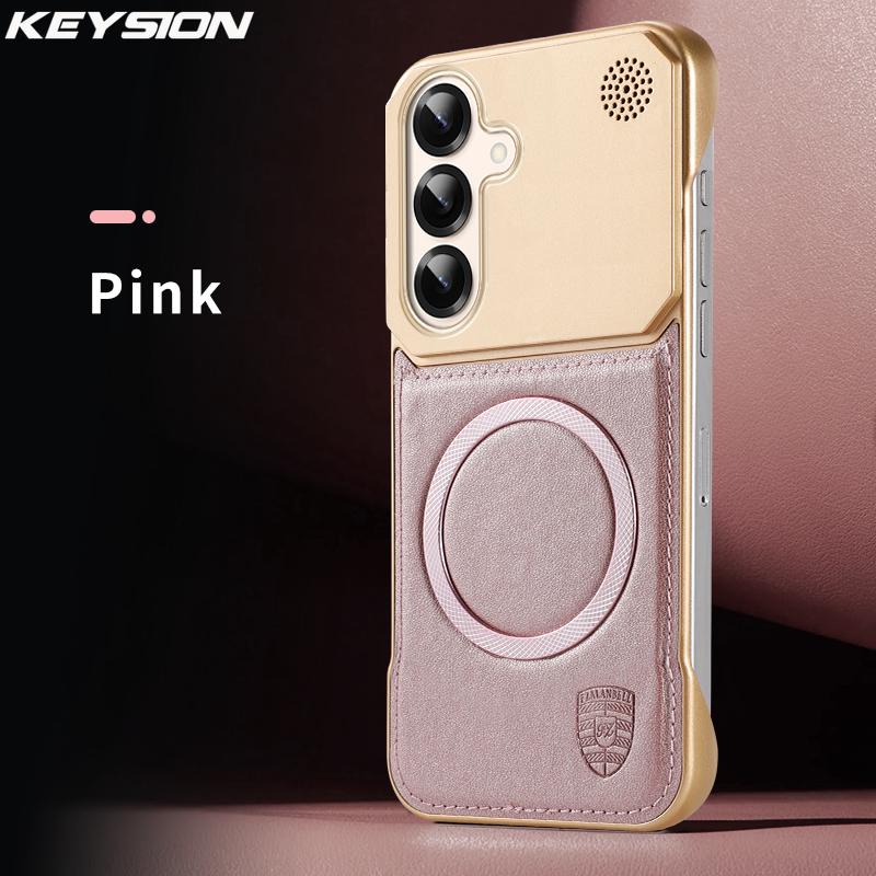 KEYSION Luxury Magnetic PU Leather Aromatherapy Phone Case for Samsung Galaxy S24 S25 Ultra Wireless Charging Borderless Cover