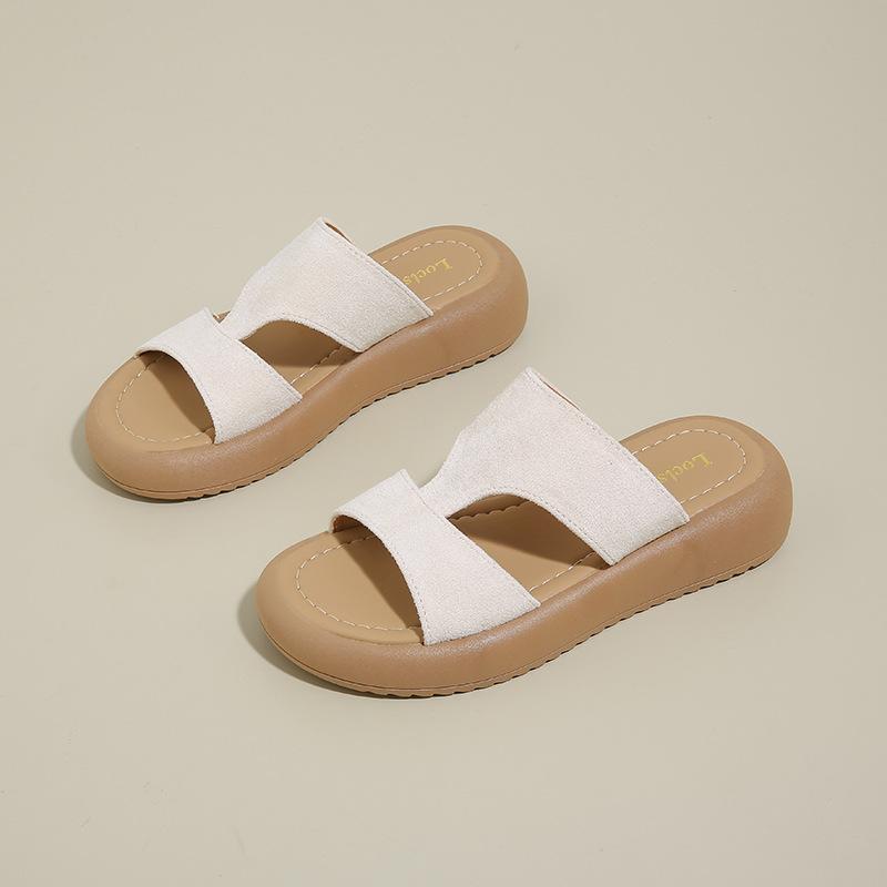 2025 Summer New Fashion Versatile French Niche Soft Bottom Fairy Style Temperament Round Head Open Toe Cool Slippers Woman