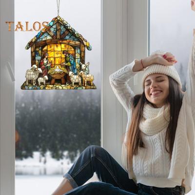 Atrapasueños con forma de belén, atrapasol para colgar en la ventana de Navidad, decoración artesanal del nacimiento de Jesús para regalo cristiano