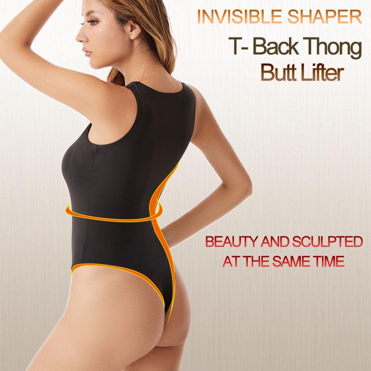 Kardashian Style Double-Layer High-Elastic Tummy-Control Bodysuit with Round Neck