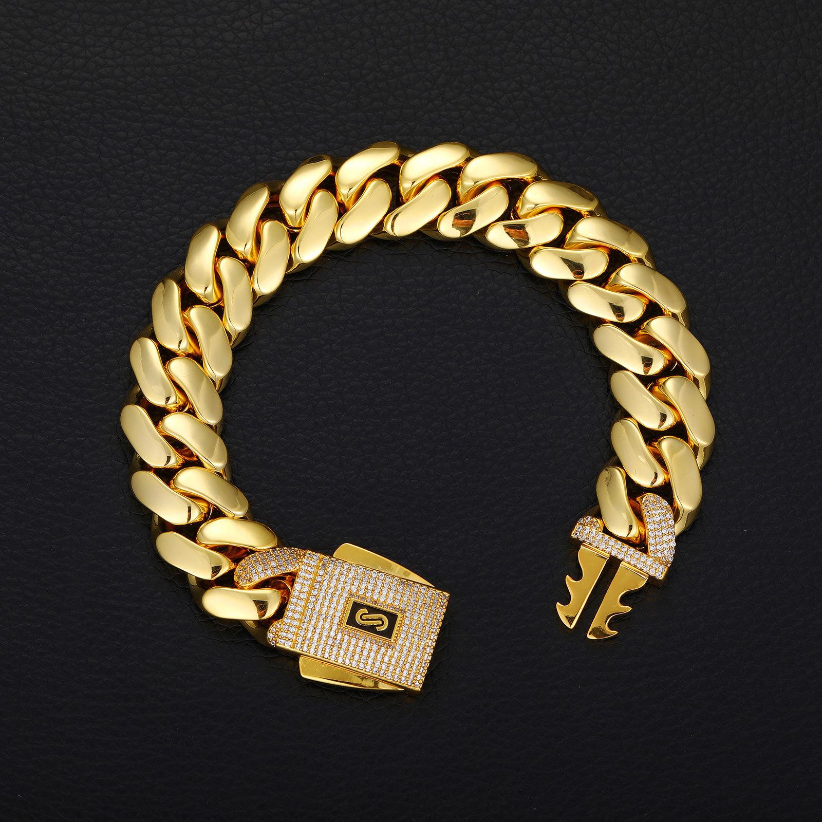 

18K Zircon Glossy Bracelet Men s Trend High-end Bracelet Jewelry Party Accessories 12MM+18CM