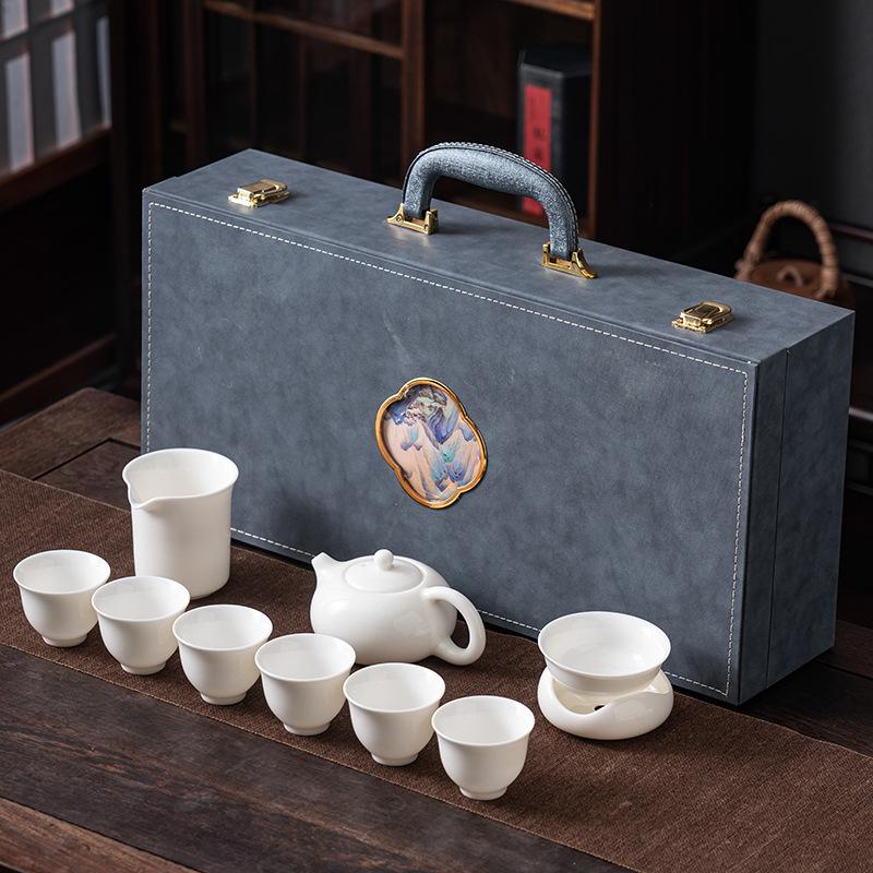 Jiang Taihui Suet Jade Kung Fu Tea Set Ceramic Set Gift Box Set Gift Sancai Cover Bowl Set 1