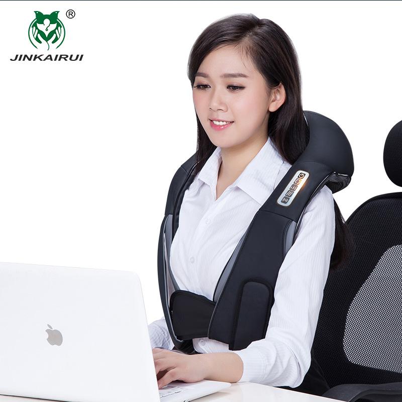 JinKaiRui Wireless Electric Shiatsu Back Neck Shoulder Body Jade Massage Infrared Heating Kneading Massager Pillow Pain Relief