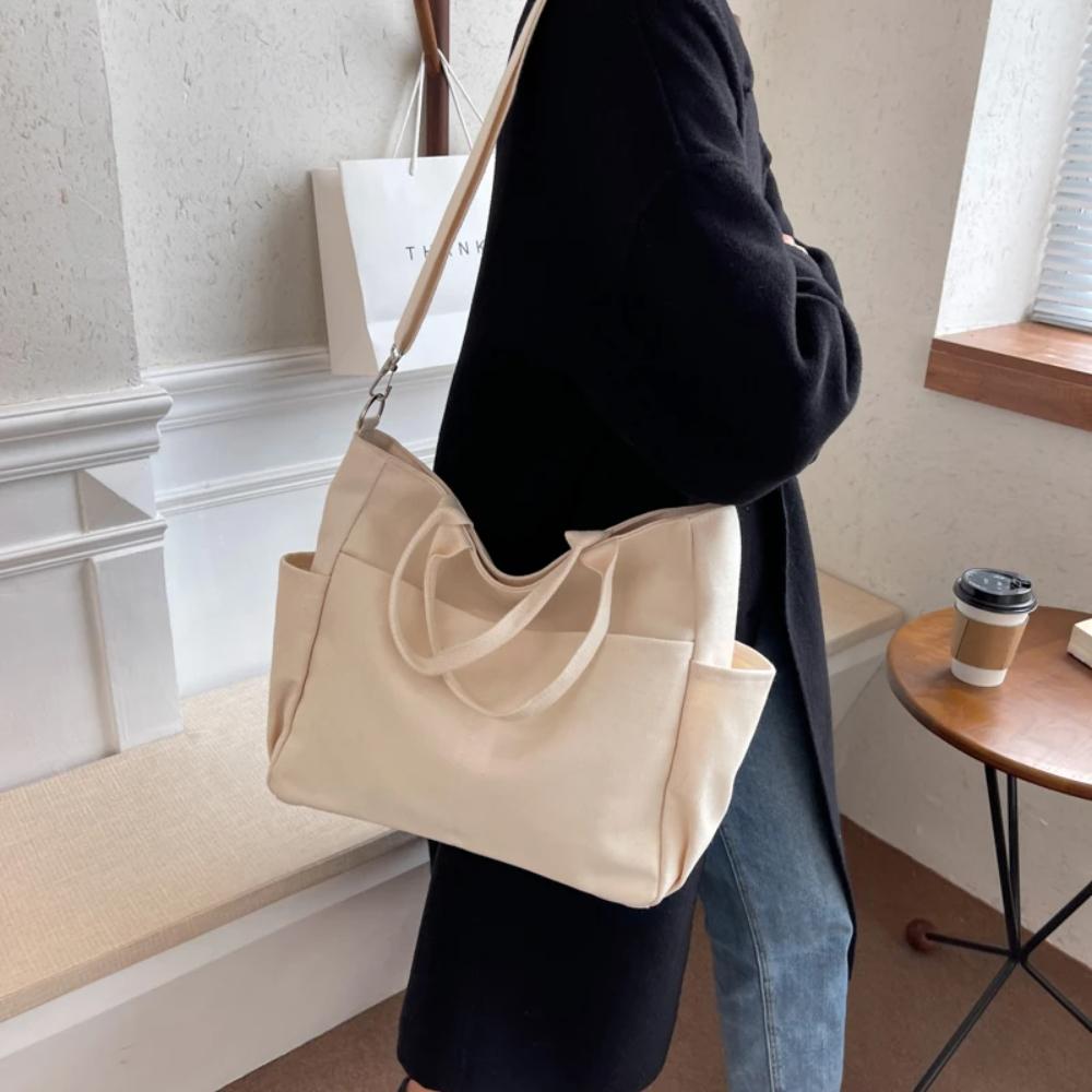 Ins Lazy Wind Canvas Big Bag,  Korean Version Of The Single Shoulder Crossbody Bag Female Simple Literary Solid Color