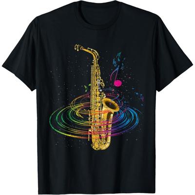 Sax Player Gift Idea Saxophonist Music Notes Saxophone T-Shirt(1)