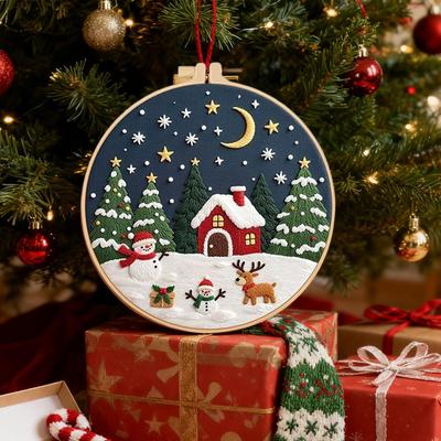 Weihnachtsstick-Sets für Anfänger Festliches Komplettes Bastelzubehör Weihnachts-Handarbeits-Bastel-Ornament-Set für Damen Mädchen