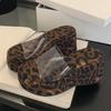 New Design PVC Transparent Leopard Print Platform Wedges Women's Slippers Summer High Heels Slide Shoes