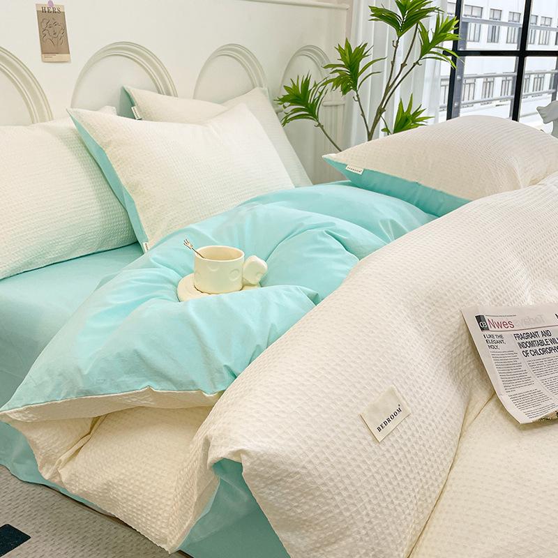 Class A Cotton Waffle Weave Luxury Bedding Set: Duvet Cover, Bed Sheet, & Pillowcases