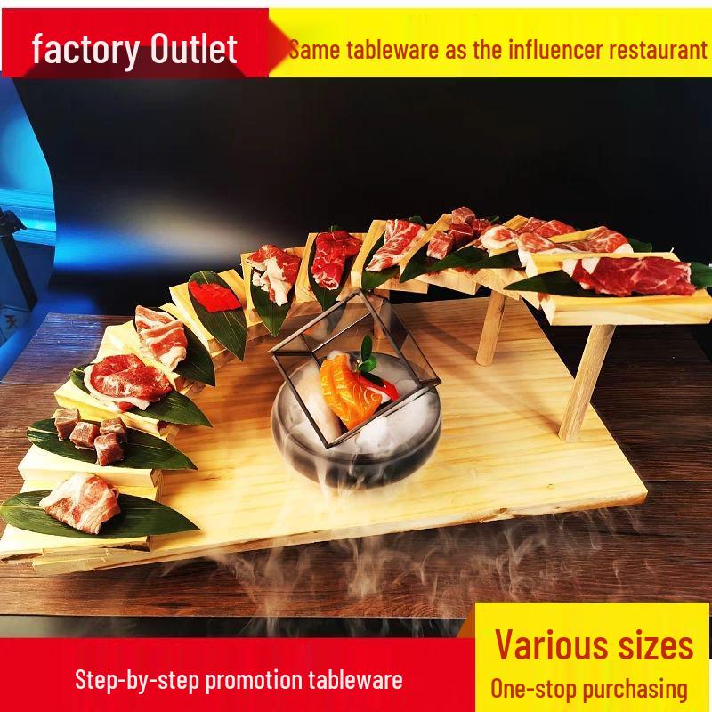 Artistic Wooden Tiered Platter for Sushi, Barbecue, and Hot Pot - Creative Restaurant Tableware Dish Plates