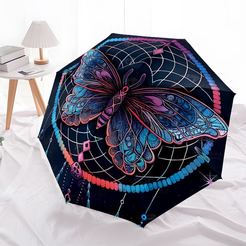 1pc Butterfly Mandala Automatic Open/Close Umbrella with Folding feature Compact Travel Umbrella, Lightweight design, for Commuting095