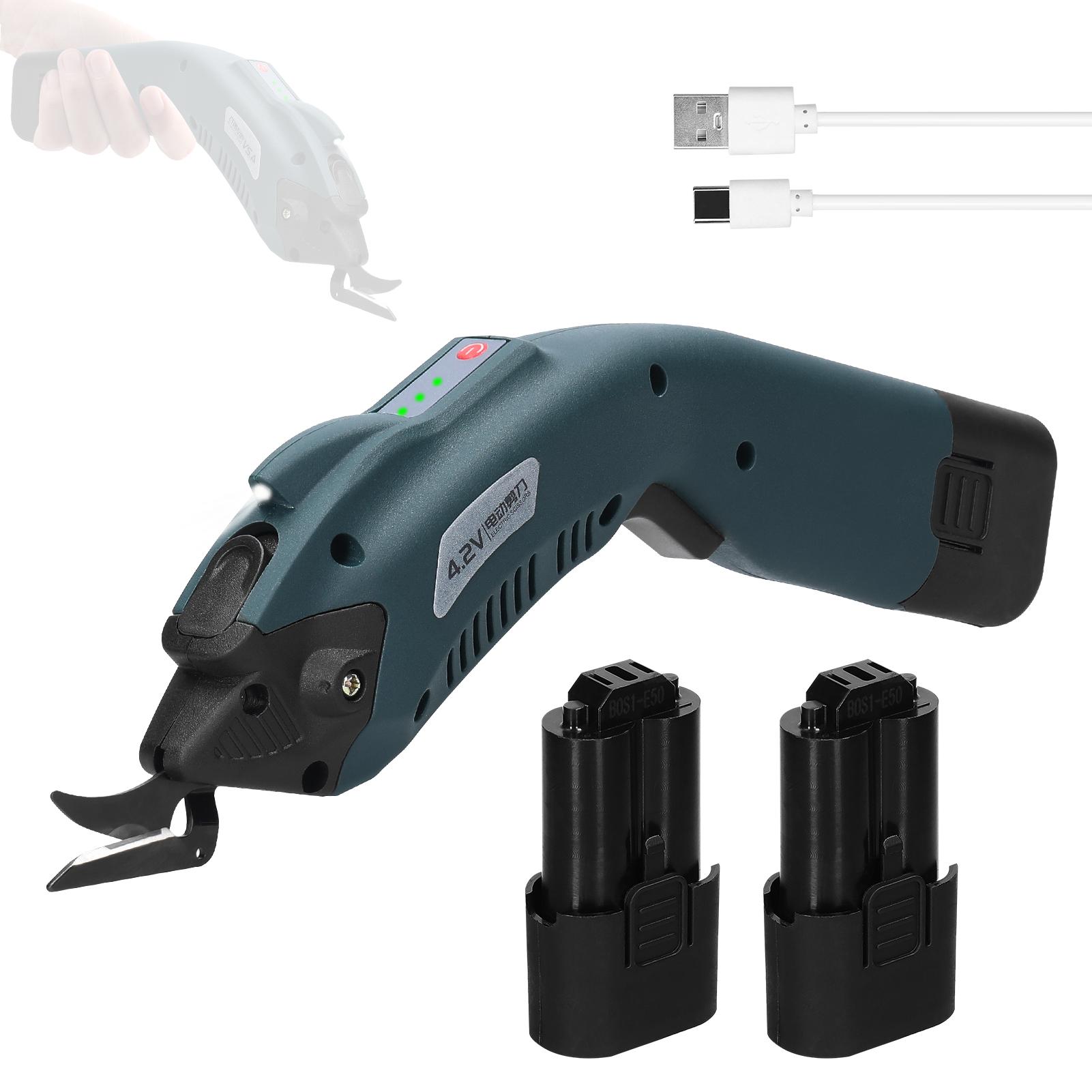 4.2V elektrische doeksnijder Hoge snelheidsmotor Draagbare stoffen snijmachine Hanndheld-karton 2pcs 2500mAh batteries blauw