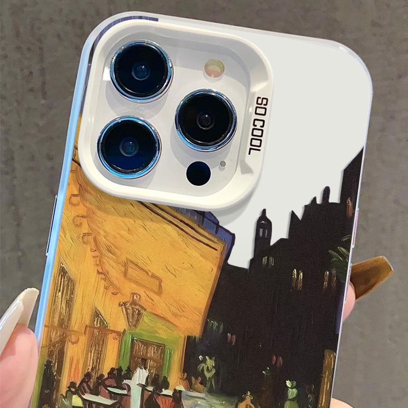 Silver iPhone Case for 13/14 Pro, 15 Pro Max, 16 Pro, 17 with New Oil Painting Design