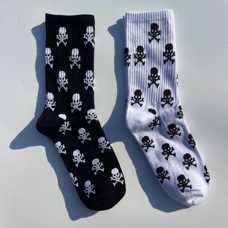 1 Pair of Men's Hip Hop Spider Skull Personality Skateboard Socks