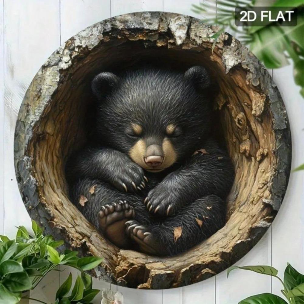 Black Bear Hollow Tree 3D Metal Wall Art Aluminum Sign Home Decor Gift