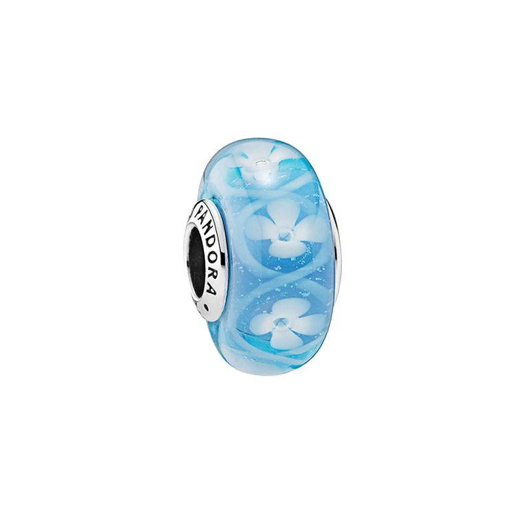 Pandora Blue Flower Sea Glass Bead Unisex Jewelry 791666 Box,Blue
