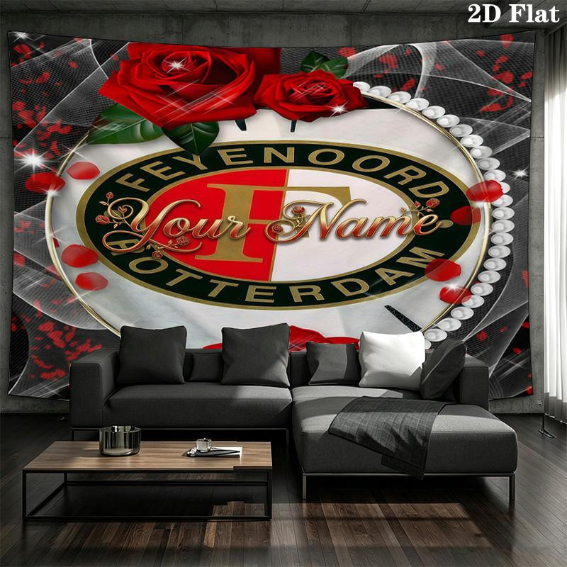 Feyenoord Individueller Name Wandteppich Ästhetischer Wandbehang Bedruckte Stoffdecke Dekorative Wandteppiche Für Schlafzimmer Wohnzimmer Heimdekoration