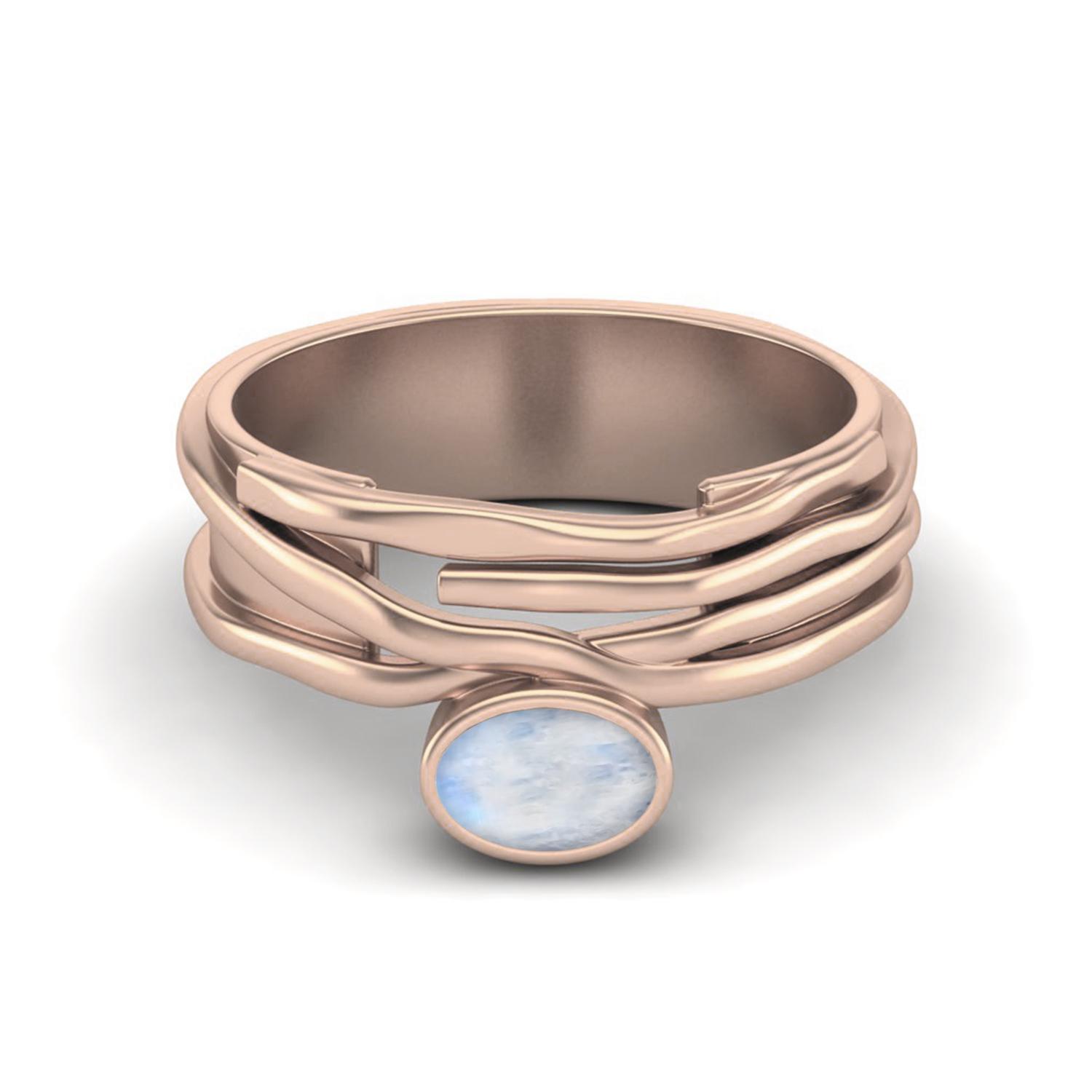 

6X4 Oval Natural Moonstone 925 Sterling Silver Rose Vermeil Multi Band Women Wedding Ring 5 ярко-розовый