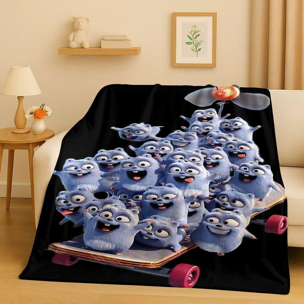 Kawaii Grizzy and The Lemmings Cartoon Flannel Blanket,Ultra Soft Warm Plush Throw for Home Bedroom Bed Sofa Cover Kids Gift