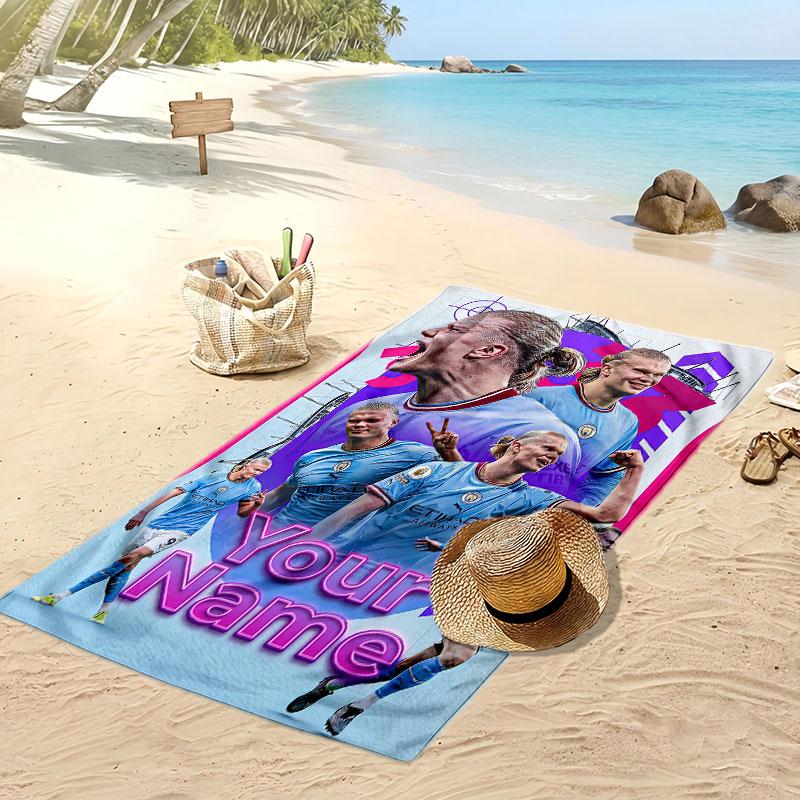 Erling Haaland Personalisiertes Bedrucktes Strandtuch Fußballlogo Unterstützung Benutzerdefinierter Name Text Absorbierendes Handtuch Für Sport Reisen Besonderes Geschenk