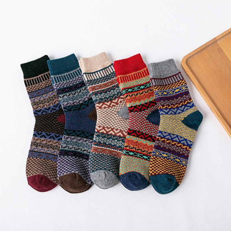 5 Pairs of Men's Winter Thickened National Wind Tube Rabbit Wool Socks
