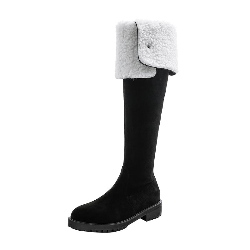 Mode Winter Warm Baumwolle Damen Über Knie Hohe Stiefel Slipper Damen Prägnant Quadratischer Niedriger Absatz Lange Damenstiefel