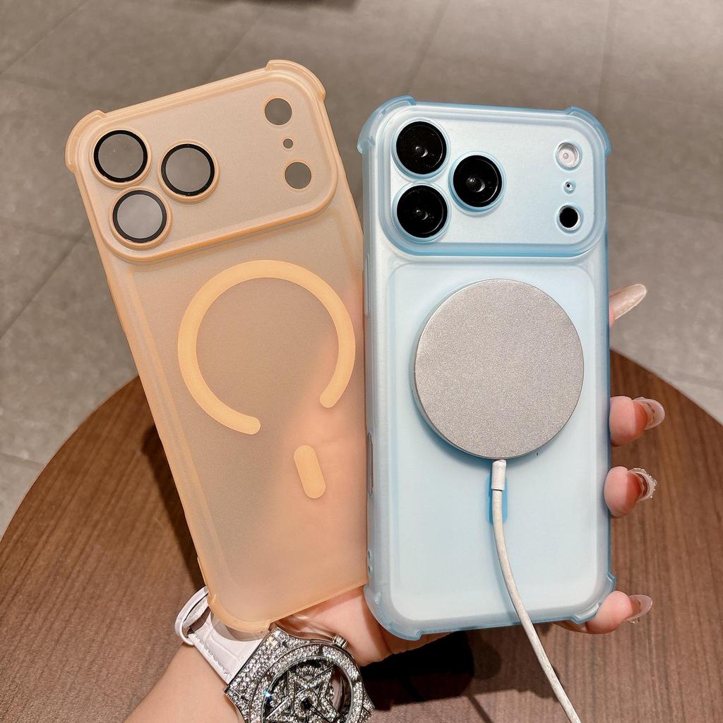 Apple 17Promax Magnetic Case: Four-Corner Airbag, Anti-Drop, Frosted iPhone16 & iPhone15 Cover.