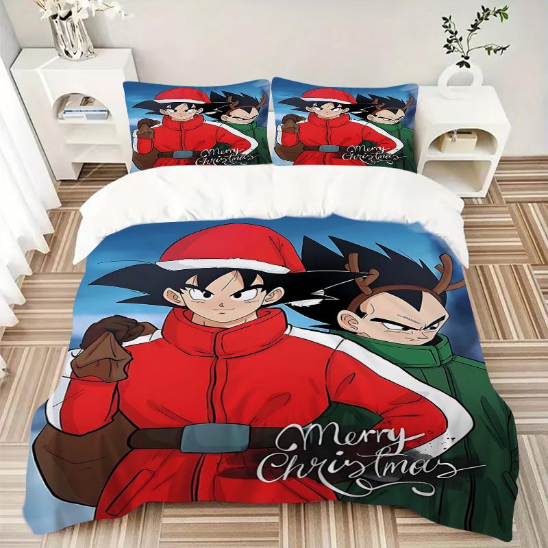 3pcs Dragon Ball Christmas Goku and Vegeta Quilt Cover Set - Soft and Cozy Bedroom, Guest Room and Dorm Decorative Bedding 3-Piece Set 1 Quilt Co