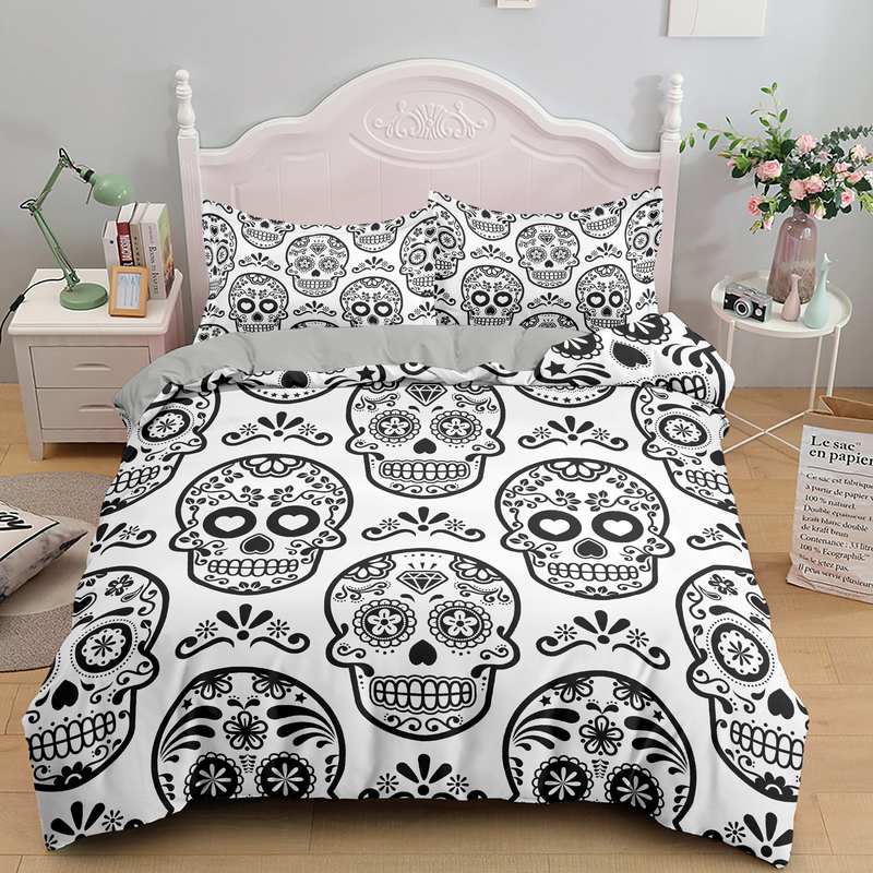 

Skull Couple King Queen Duvet Cover Skeleton Bride Bedding Set For Kids Teens Adults Halloween White 2/3pcs Soft Quilt Cover EU single(135x200cm)