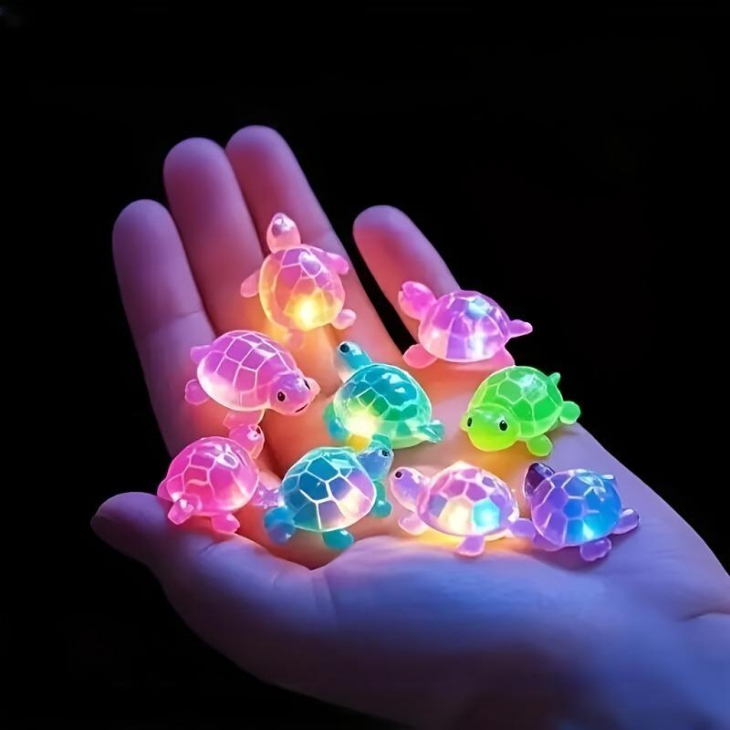 10Pcs luminous 3D turtle ornament, colorful translucent plastic ornament, suitable for DIY handicrafts and party gifts