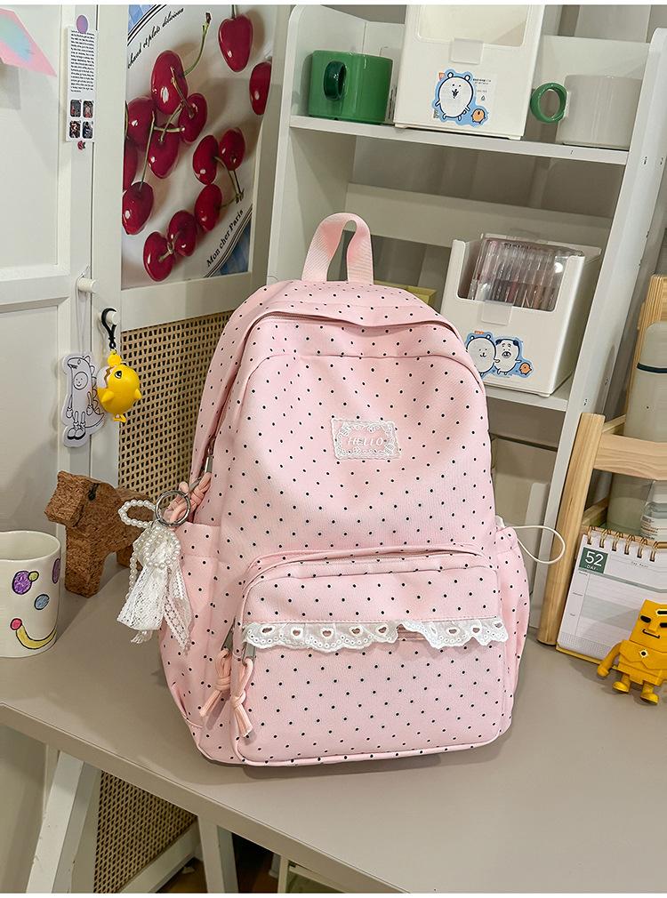 Schoolbag Japanese milk blue wave point girl backpack atmosphere lace lace gentle sweet sister travel photo small backpack