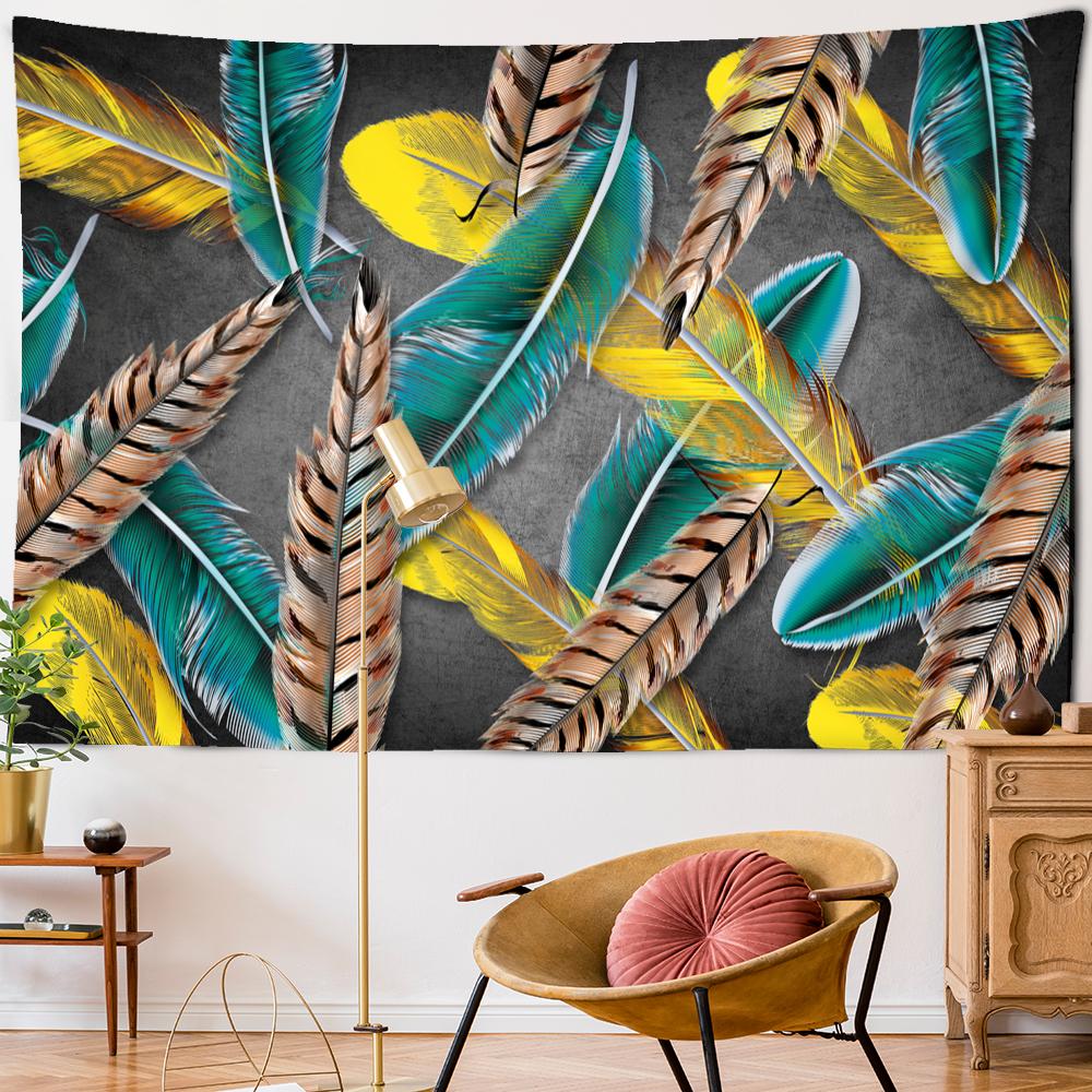 Tapiserie Psychedelică cu Pene Agățată pe Perete Artă Stil Boem Tapiz Hippie Colorat Mister Dormitor Cameră Decor Acasă