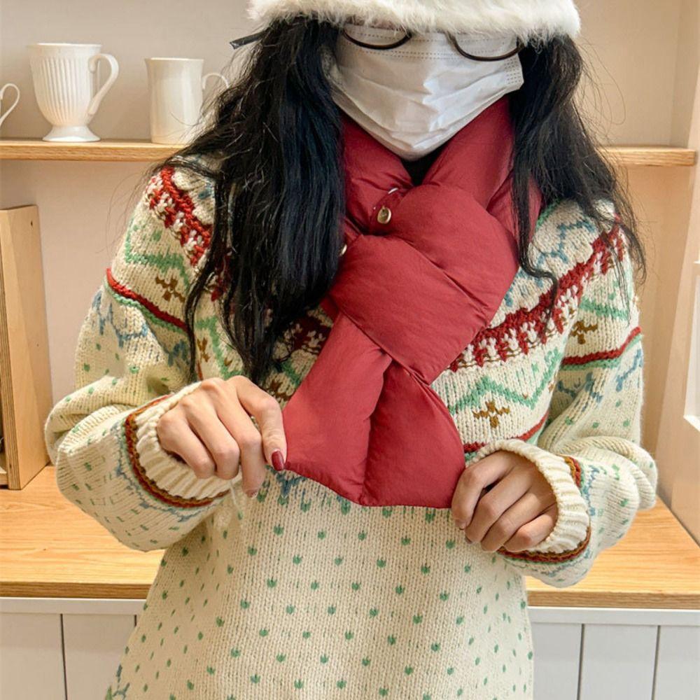 

Solid Color Cross Feather Shawl Keep Warm Thermal Neckerchief Cotton Padded Scarf Autumn/Winter