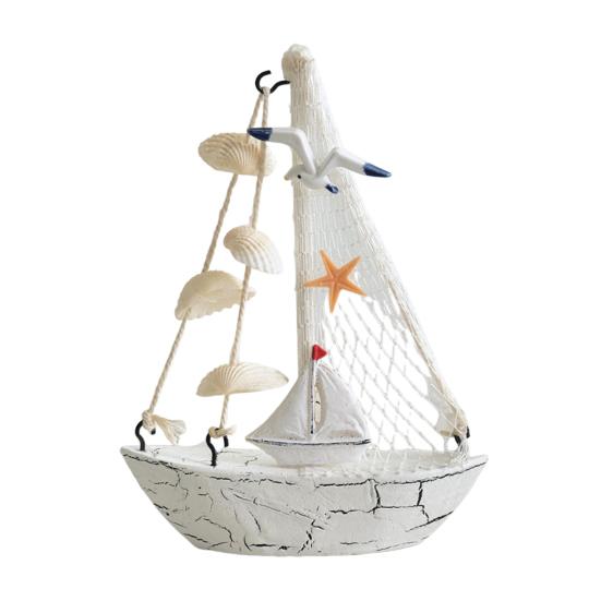 Nautical Wooden Sailboat Models Coastal Beach Style Blue White Ship Tabletop Figurine for Home Living Room Office Farmhouse Decor