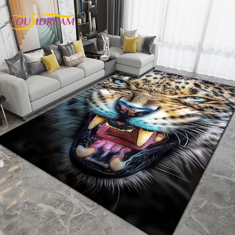 Cartoon Tiger Lion Wolf Animal Area Rug,Carpet Rug for Living Room Bedroom Sofa,Doormat Kitchen Bathroom Non-slip Floor Mat Gift