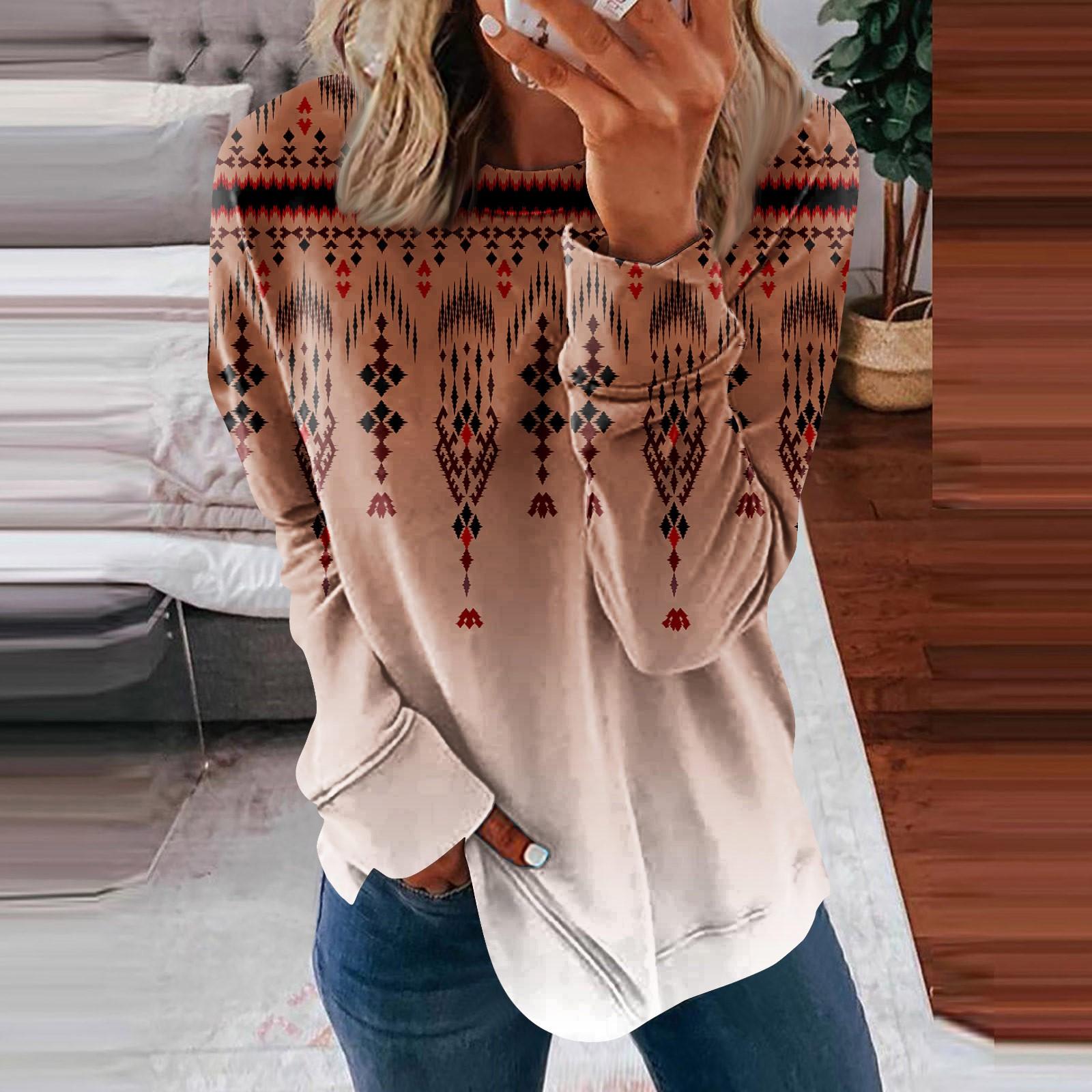 

Long Sleeve Sweatshirt For Women Print Graphic Casual Plus Size Basic Tops Pullover XXXXXL коричневий