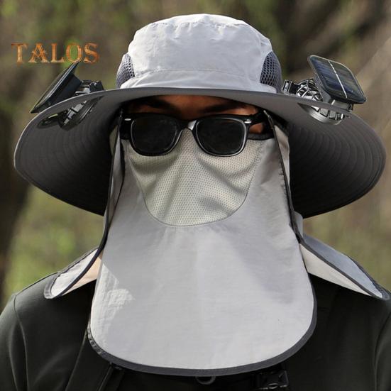 Wide Brim Sun Hat with 2 Solar Fan UV Protection Bucket Hat with Neck Flap And Face Guard 3 Speed Adjustable Fan Hat for Outdoor Fishing Camping