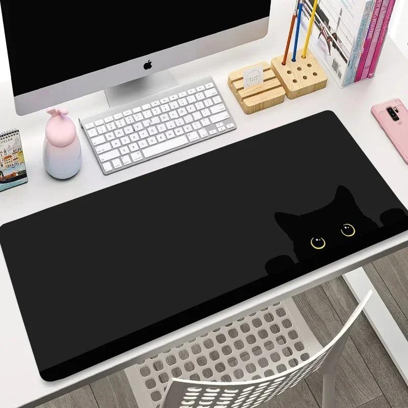 Large Cute Mouse Pad Kawaii Black Cat Kitten Game Keyboard Mat XxL Laptop Computers Accessories Rubber Table Pads Office Carpet