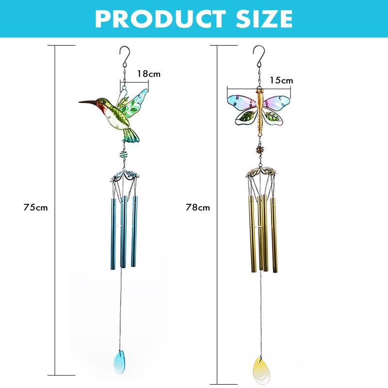 2 Stück Windspiele, Kolibri, Libelle, hängender Anhänger mit Aluminiumrohren für Garten, Terrasse, Hof