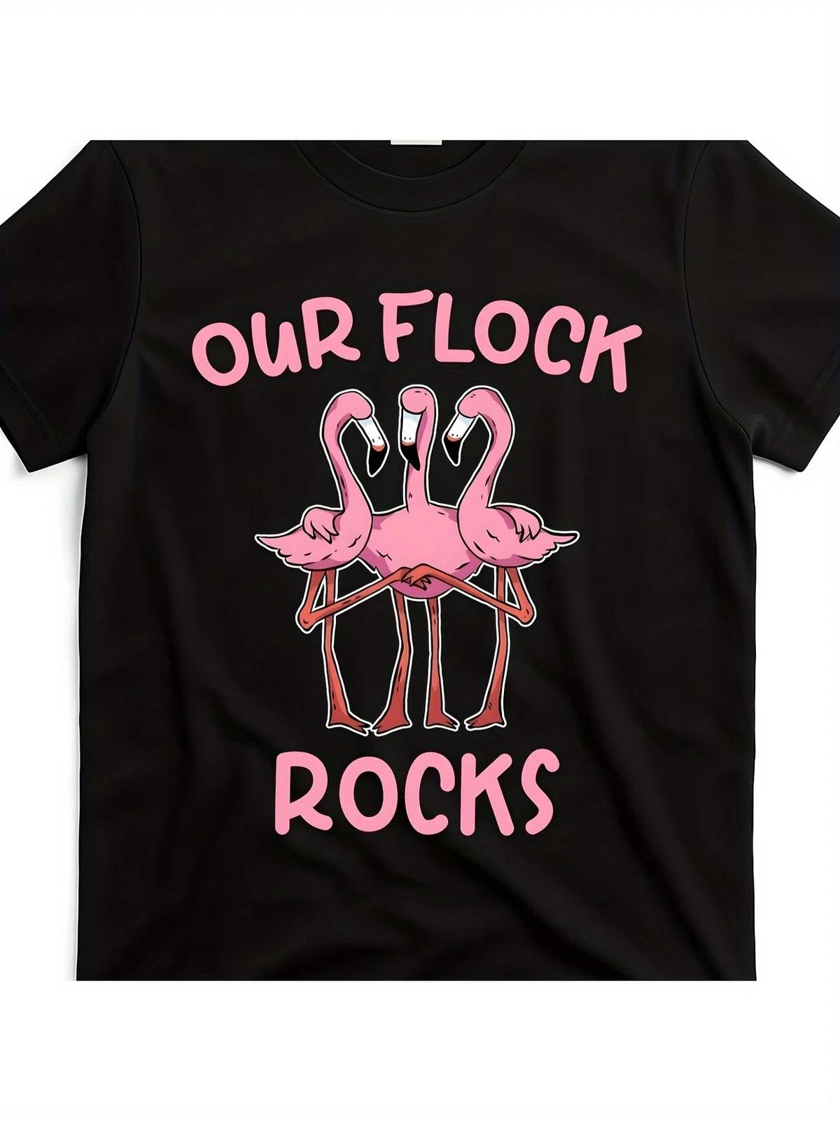 Men S & Women S Big & Tall Black T-Shirt - Retro Flamingo Graphic & Our Flock Ro XL