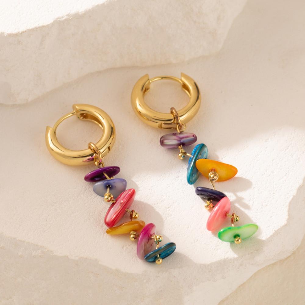 Elegant Natural Stone Earrings For Women Colorful Geometric Design With Chain Details