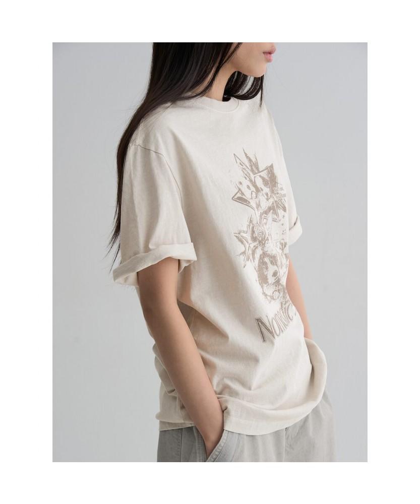 8SECONDS Grunge Oversized Dyed Graphic T-Shirt Beige