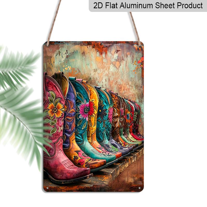 2D Flat, Colorful Cowboy Boots Aluminum Sign - Retro Western Wall Decor Western Home Decor, Cowboy Themed Room, Ranch Decor, Bar Decor, Man Cave