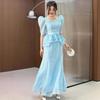 2025 Summer European & American French Floral Slimming Top & Long Skirt Set for Women
